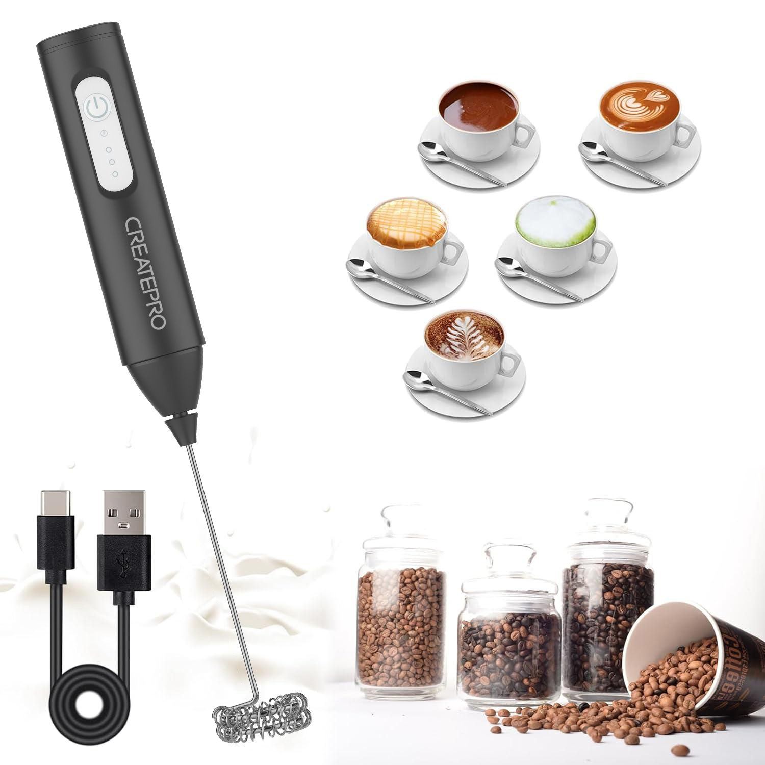 Yogurt Maker Electric - Rechargeable Milk Frother Automatic Handheld Foam